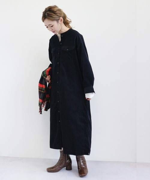 AMERICAN HOLIC(アメリカンホリック)の「ノーカラーコールテンシャツワンピース *●(ワンピース・レディース・ベージュ/ネイビー/ブラウン/キャメル・FREE)」の10枚目の写真