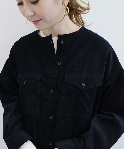 AMERICAN HOLIC(アメリカンホリック)の「ノーカラーコールテンシャツワンピース *●(ワンピース・レディース・ベージュ/ネイビー/ブラウン/キャメル・FREE)」の12枚目の写真