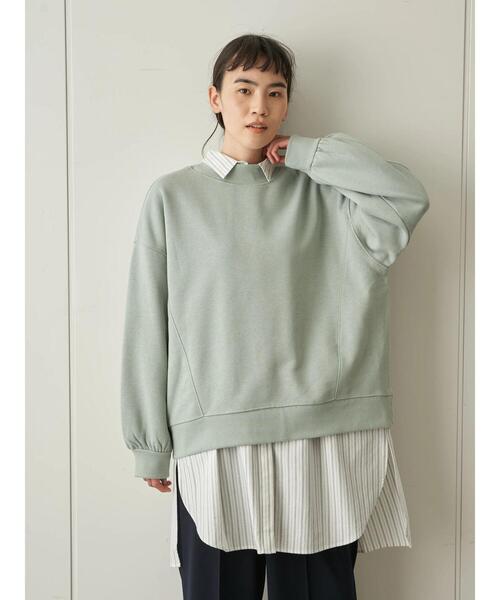 AMERICAN HOLIC（アメリカンホリック）の「クルーネックステッチワーク裏毛プルオーバー  ＊（Tシャツ/カットソー・レディース・オフホワイト/チャコールグレー/ライトイエロー/ミント/ライトピンク・M/L）」の7枚目の写真