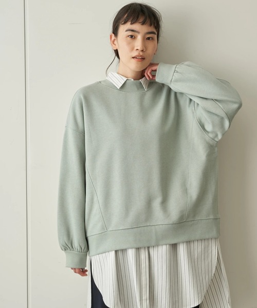 AMERICAN HOLIC（アメリカンホリック）の「クルーネックステッチワーク裏毛プルオーバー  ＊（Tシャツ/カットソー・レディース・オフホワイト/チャコールグレー/ライトイエロー/ミント/ライトピンク・M/L）」の4枚目の写真