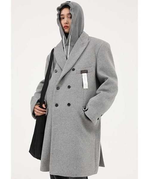 MASONPRINCE（メイソンプリンス）の「【MASONPRINCE】Double breasted one point logo chester coat DY1002（チェスターコート・メンズ・グレー・S/L/M）」の4枚目の写真