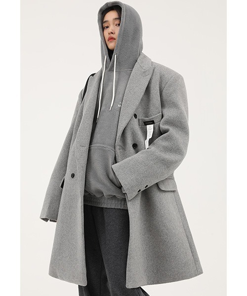 MASONPRINCE（メイソンプリンス）の「【MASONPRINCE】Double breasted one point logo chester coat DY1002（チェスターコート・メンズ・グレー・S/L/M）」の5枚目の写真