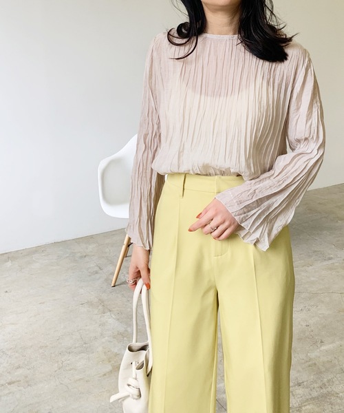 LIAN（リアン）の「シアークリンクルブラウス（シャツ/ブラウス・レディース・ブラック/オレンジ/モカ/パープル/オフホワイト・FREE）」の7枚目の写真