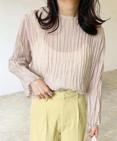 LIAN（リアン）の「シアークリンクルブラウス（シャツ/ブラウス・レディース・ブラック/オレンジ/モカ/パープル/オフホワイト・FREE）」の8枚目の写真