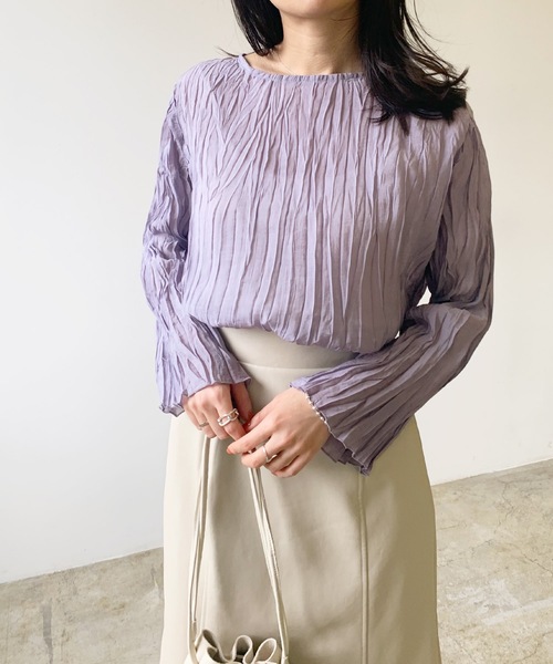 LIAN（リアン）の「シアークリンクルブラウス（シャツ/ブラウス・レディース・ブラック/オレンジ/モカ/パープル/オフホワイト・FREE）」の14枚目の写真