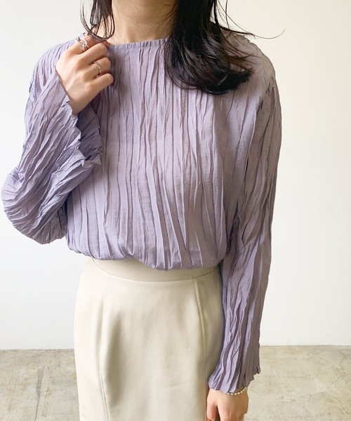 LIAN（リアン）の「シアークリンクルブラウス（シャツ/ブラウス・レディース・ブラック/オレンジ/モカ/パープル/オフホワイト・FREE）」の15枚目の写真