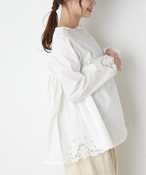 PUAL CE CIN（ピュアルセシン）の「カットワーク刺繍ブラウス（シャツ/ブラウス・レディース・ホワイト/ブラック・FREE）」の12枚目の写真