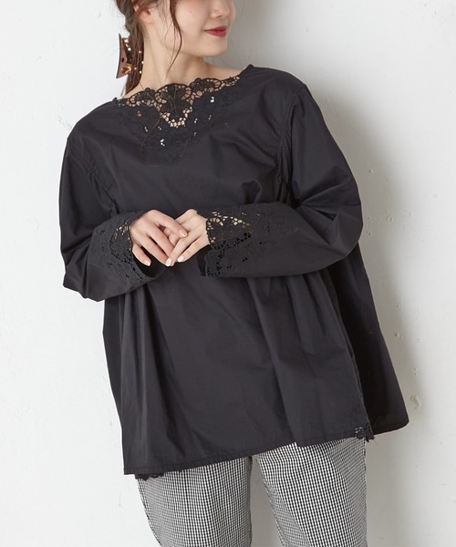 PUAL CE CIN（ピュアルセシン）の「カットワーク刺繍ブラウス（シャツ/ブラウス・レディース・ホワイト/ブラック・FREE）」の10枚目の写真