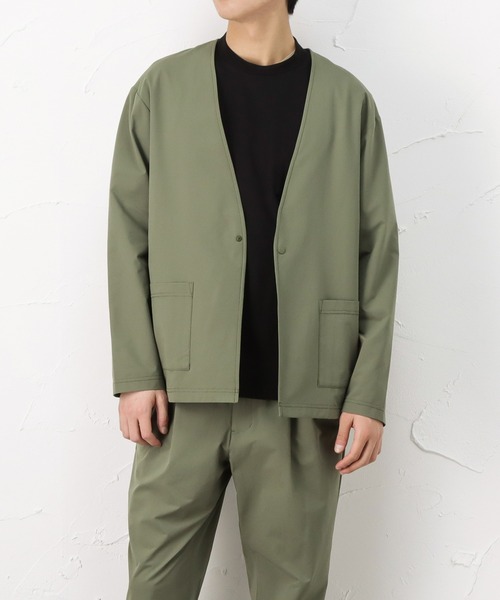 NAVY(ネイビー)の「マジかる ストレッチカーデジャケット(ノーカラージャケット・メンズ・ブラック/グレー/カーキ・M/L/XL)」の16枚目の写真