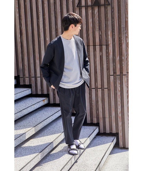 NAVY(ネイビー)の「マジかる ストレッチカーデジャケット(ノーカラージャケット・メンズ・ブラック/グレー/カーキ・M/L/XL)」の14枚目の写真