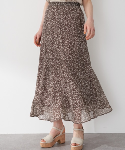 earth music&ecology(アースミュージックアンドエコロジー)の「切り替えシフォンマーメイドスカート *(スカート・レディース・ブラウン/アイボリー/ライトブラウン・FREE)」の2枚目の写真
