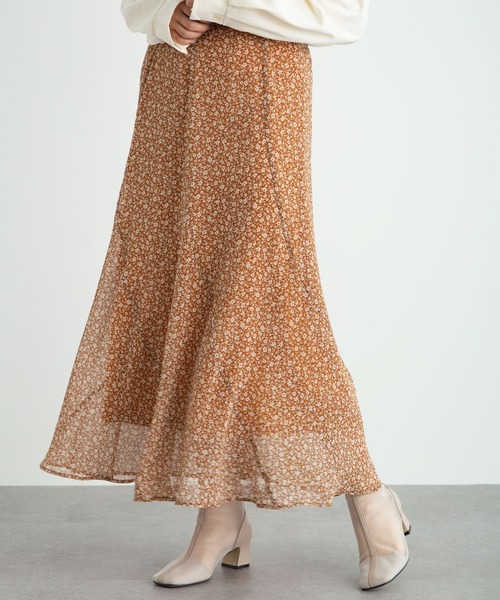 earth music&ecology(アースミュージックアンドエコロジー)の「切り替えシフォンマーメイドスカート *(スカート・レディース・ブラウン/アイボリー/ライトブラウン・FREE)」の3枚目の写真
