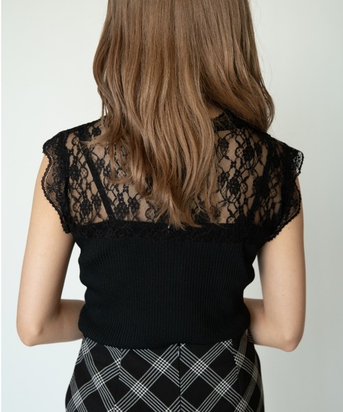 yuue' ( wear )(ユーイ)の「レース切り替えフリルノースリーブトップス(Tシャツ/カットソー・レディース・ホワイト/ブラック/グレー・FREE)」の8枚目の写真