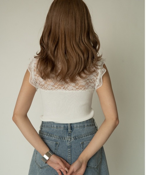 yuue' ( wear )(ユーイ)の「レース切り替えフリルノースリーブトップス(Tシャツ/カットソー・レディース・ホワイト/ブラック/グレー・FREE)」の16枚目の写真