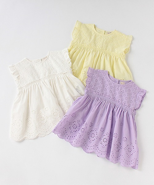 petit main（プティマイン）の「裾レーススカラップ布帛チュニック（チュニック・キッズ・レモンイエロー/ラベンダー/オフホワイト/ライトブルー・110cm/130cm/100cm/120cm/80ｃｍ/90cm）」の14枚目の写真