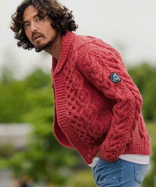 CAMBIO（カンビオ）の「mcg2853 - 【HIMALAYAN CLIMBER'S HAND-KNIT別注】手編みカーデ（カーディガン/ボレロ・メンズ・コーラルピンク/サックスブルー/アイボリー/ブラック/ブラウン/ベージュ系その他・L/M/XL）」の6枚目の写真