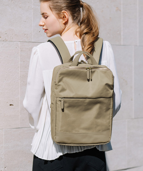 perche(ペルケ)の「ペルケ perche / ナイロン×牛革PCリュック(バックパック/リュック・レディース・ライトグレー/オリーブ/ベージュ系その他/ブラック・FREE)」の4枚目の写真