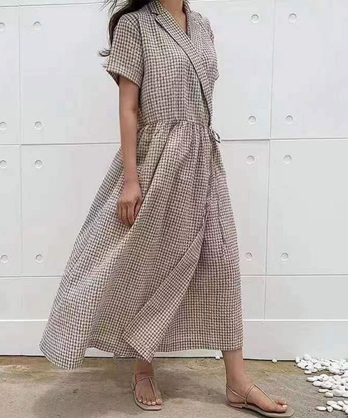 セール Zozotown限定アイテム ギンガムチェックテーラードラップマキシ丈ワンピース ワンピース Cadbury キャドバリー のファッション通販 Zozotown