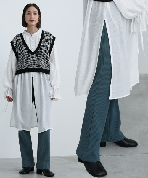 select MOCA(セレクトモカ)の「シンプルリブリラックスカラーパンツ(スラックス・レディース・ブラック/オリーブ/ブルーグレー/ダークラベンダー/テラコッタ・SMALL/MEDIUM/LARGE)」の3枚目の写真