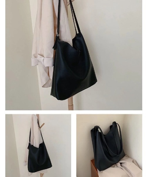 yuue' ( wear )(ユーイ)の「ミニポーチ付き ダブルストラップ シンプルレザートートバッグ(トートバッグ・レディース・ブラック/ベージュ・FREE)」の3枚目の写真