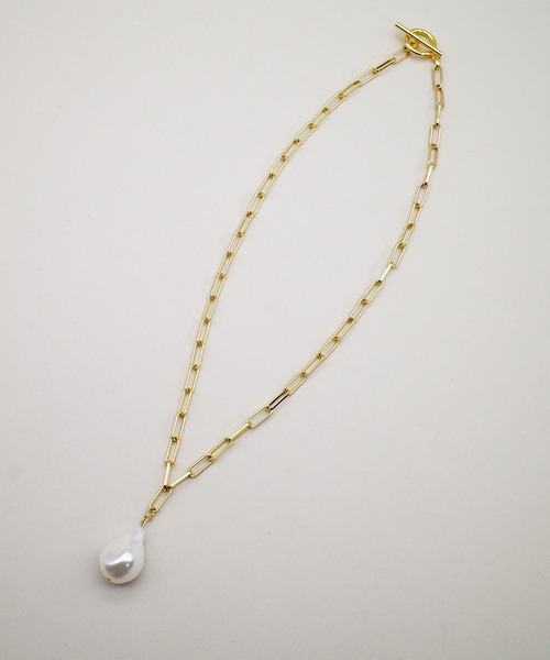 SIGNAL（シグナル）の「【SIGNAL/シグナル】 Baroque Pearl Necklace / バロックパールスクエアチェーンネックレス（ネックレス・レディース・ゴールド・40cm）」の3枚目の写真