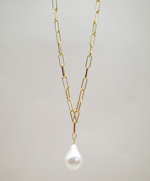 SIGNAL（シグナル）の「【SIGNAL/シグナル】 Baroque Pearl Necklace / バロックパールスクエアチェーンネックレス（ネックレス・レディース・ゴールド・40cm）」の6枚目の写真