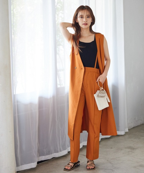 mysty woman(ミスティウーマン)の「サスツキセンタープレスパンツ 218054(スラックス・レディース・ダークブラウン/カーキ/オレンジ/ライトブラウン/ダークグリーン/ブラック・FREE)」の7枚目の写真