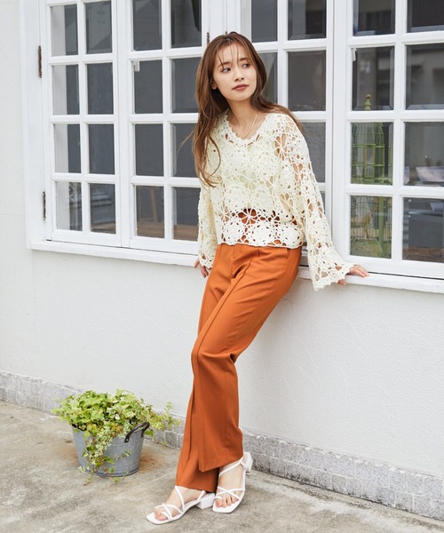 mysty woman(ミスティウーマン)の「サスツキセンタープレスパンツ 218054(スラックス・レディース・ダークブラウン/カーキ/オレンジ/ライトブラウン/ダークグリーン/ブラック・FREE)」の8枚目の写真