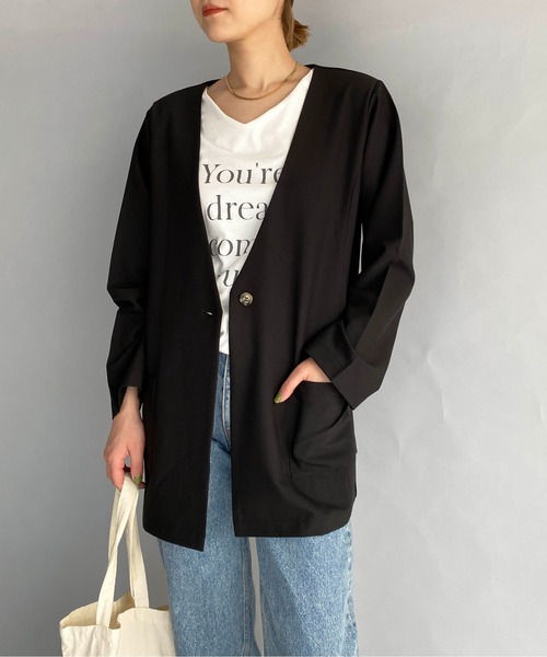 PICCIN（ピッチン）の「【セットアップ対応】オーバーサイズノーカラージャケット（ノーカラージャケット・レディース・ブラック/アッシュブラウン・M）」の14枚目の写真