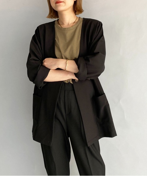 PICCIN（ピッチン）の「【セットアップ対応】オーバーサイズノーカラージャケット（ノーカラージャケット・レディース・ブラック/アッシュブラウン・M）」の7枚目の写真