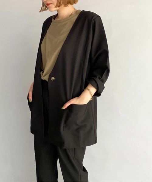 PICCIN（ピッチン）の「【セットアップ対応】オーバーサイズノーカラージャケット（ノーカラージャケット・レディース・ブラック/アッシュブラウン・M）」の8枚目の写真