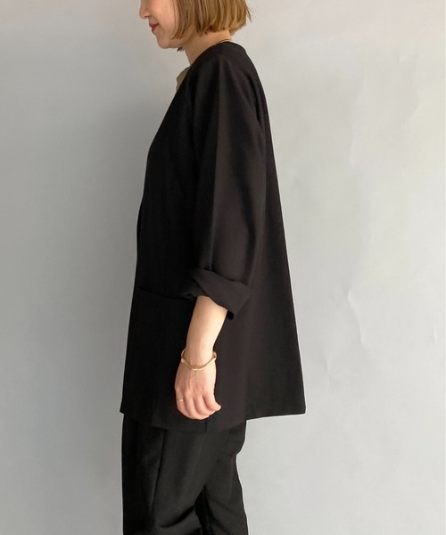 PICCIN（ピッチン）の「【セットアップ対応】オーバーサイズノーカラージャケット（ノーカラージャケット・レディース・ブラック/アッシュブラウン・M）」の4枚目の写真