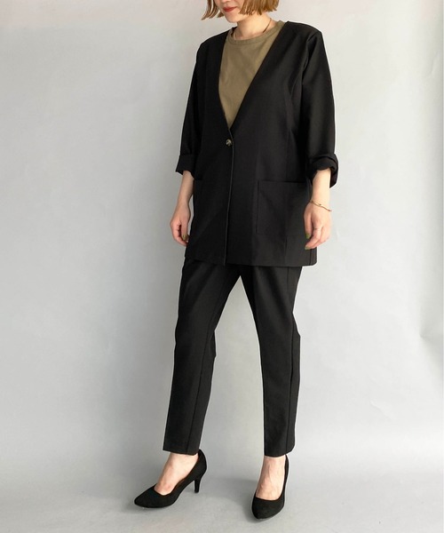 PICCIN（ピッチン）の「【セットアップ対応】オーバーサイズノーカラージャケット（ノーカラージャケット・レディース・ブラック/アッシュブラウン・M）」の9枚目の写真