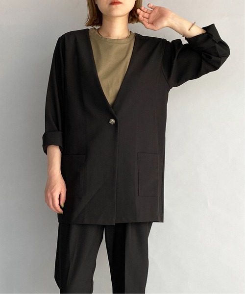 PICCIN（ピッチン）の「【セットアップ対応】オーバーサイズノーカラージャケット（ノーカラージャケット・レディース・ブラック/アッシュブラウン・M）」の6枚目の写真