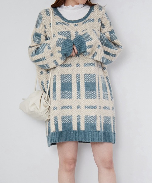 Heather（ヘザー）の「BIGチェックチュニックニット 218144