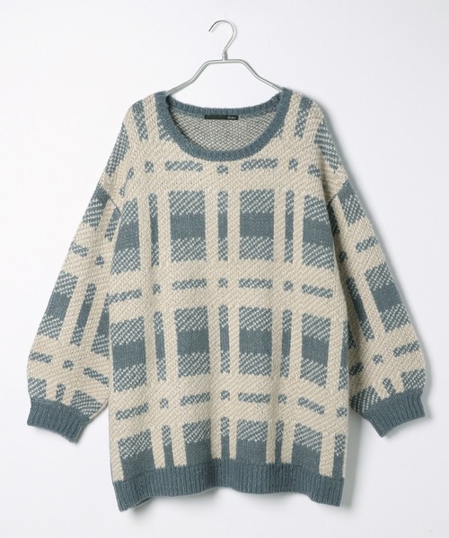 Heather（ヘザー）の「BIGチェックチュニックニット　218144（ニット/セーター・レディース・ブラック/ブルー/ライトベージュ/パープル/グリーン・FREE）」の20枚目の写真