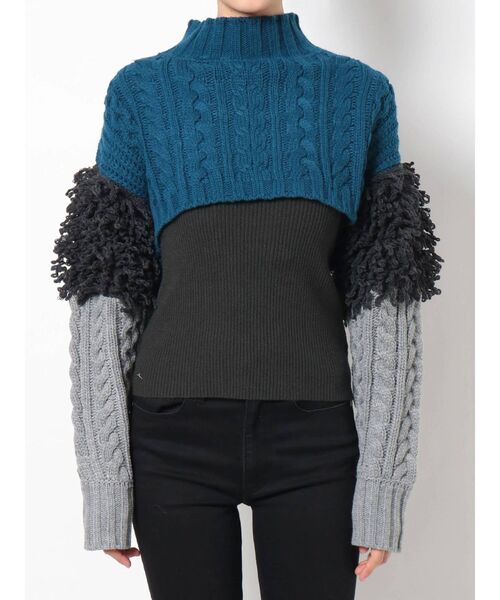 MURUA（ムルーア）の「レイヤーケーブルショートニット（ニット/セーター・レディース・ブラック/ブルー/アイボリー・FREE）」の14枚目の写真