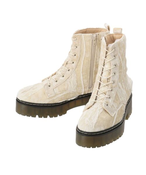 merry jenny（メリージェニー）の「フリルベロアラバーソールブーツ（ブーツ・レディース・アイボリー/ブラック・MEDIUM/LARGE）」の5枚目の写真