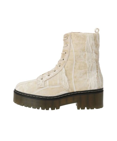 merry jenny（メリージェニー）の「フリルベロアラバーソールブーツ（ブーツ・レディース・アイボリー/ブラック・MEDIUM/LARGE）」の4枚目の写真