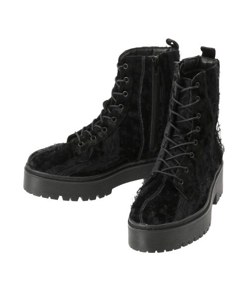 merry jenny（メリージェニー）の「フリルベロアラバーソールブーツ（ブーツ・レディース・アイボリー/ブラック・MEDIUM/LARGE）」の6枚目の写真