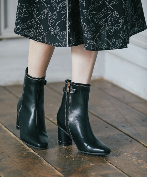 tocco closet（トッコ　クローゼット）の「２ＷＡＹリボンベルト付き配色ステッチ入りショートブーツ（ブーツ・レディース・ブラック/ピンクベージュ/ライトベージュ/ブラウン・S/M/L）」の13枚目の写真