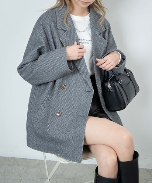 WEGO（ウィゴー）の「WEGO/メルトンダブルテーラードジャケット（テーラードジャケット・レディース・グリーン/ライトベージュ/ベージュ系その他2/ブラック/ブラック系その他2・FREE）」の4枚目の写真