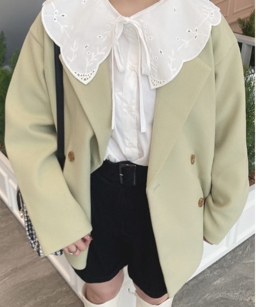 WEGO（ウィゴー）の「WEGO/メルトンダブルテーラードジャケット（テーラードジャケット・レディース・グリーン/ライトベージュ/ベージュ系その他2/ブラック/ブラック系その他2・FREE）」の9枚目の写真