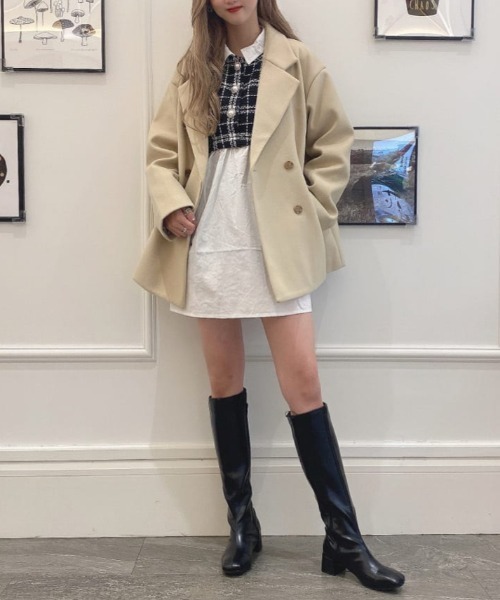 WEGO（ウィゴー）の「WEGO/メルトンダブルテーラードジャケット（テーラードジャケット・レディース・グリーン/ライトベージュ/ベージュ系その他2/ブラック/ブラック系その他2・FREE）」の7枚目の写真