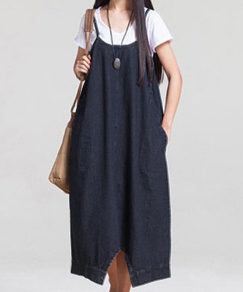 Amulet(アミュレット)の「2WAYデニム風ワンピースパンツ(ワンピース・レディース・ブルー/ブラック・M/L/XL)」の3枚目の写真