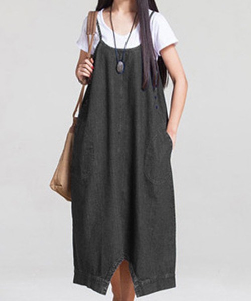 Amulet(アミュレット)の「2WAYデニム風ワンピースパンツ(ワンピース・レディース・ブルー/ブラック・M/L/XL)」の4枚目の写真