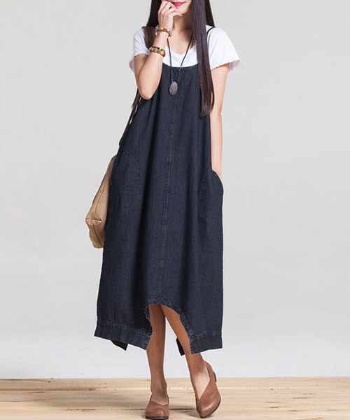 Amulet(アミュレット)の「2WAYデニム風ワンピースパンツ(ワンピース・レディース・ブルー/ブラック・M/L/XL)」の7枚目の写真