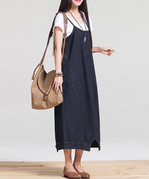 Amulet(アミュレット)の「2WAYデニム風ワンピースパンツ(ワンピース・レディース・ブルー/ブラック・M/L/XL)」の8枚目の写真
