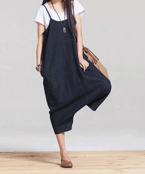 Amulet(アミュレット)の「2WAYデニム風ワンピースパンツ(ワンピース・レディース・ブルー/ブラック・M/L/XL)」の10枚目の写真