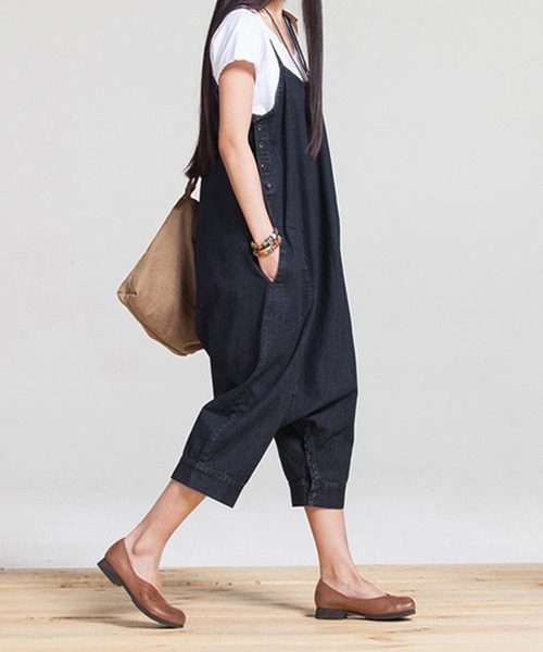 Amulet(アミュレット)の「2WAYデニム風ワンピースパンツ(ワンピース・レディース・ブルー/ブラック・M/L/XL)」の11枚目の写真